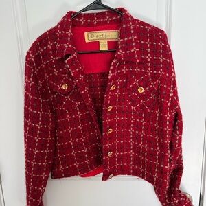 Red Tweed Blazer with Horse Button Details